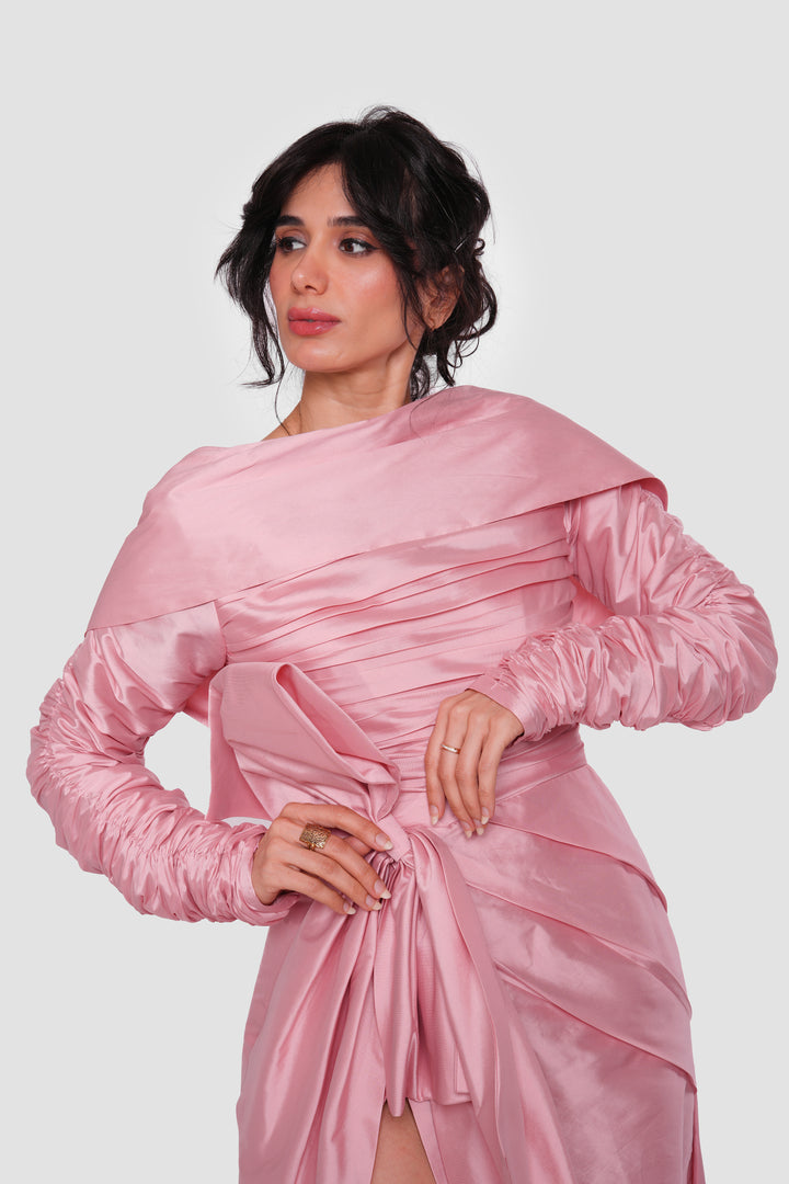 Lina Dusty Rose Taffeta Open Back With Oversized Bow Gown