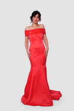 Load image into Gallery viewer, Scarlett Bold Red Bridal Satin Strapless Corset Gown