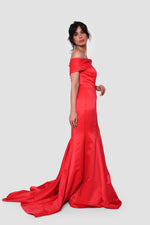 Load image into Gallery viewer, Scarlett Bold Red Bridal Satin Strapless Corset Gown