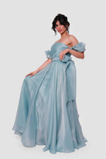 Load image into Gallery viewer, Celestia Powder Blue Off-shoulder Maxi Dress With Puffy Short Sleeves
