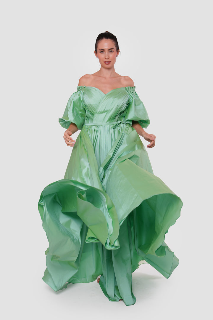 Sophia Mint Green Off-shoulder Maxi Dress