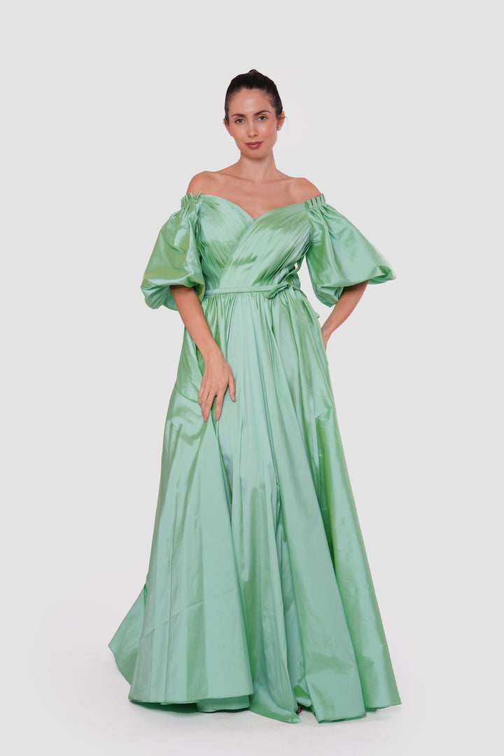 Sophia Mint Green Off-shoulder Maxi Dress