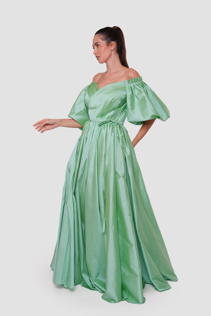 Sophia Mint Green Off-shoulder Maxi Dress