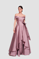 Load image into Gallery viewer, Annabella Dusty Mauve Taffeta Corset Maxi Dress