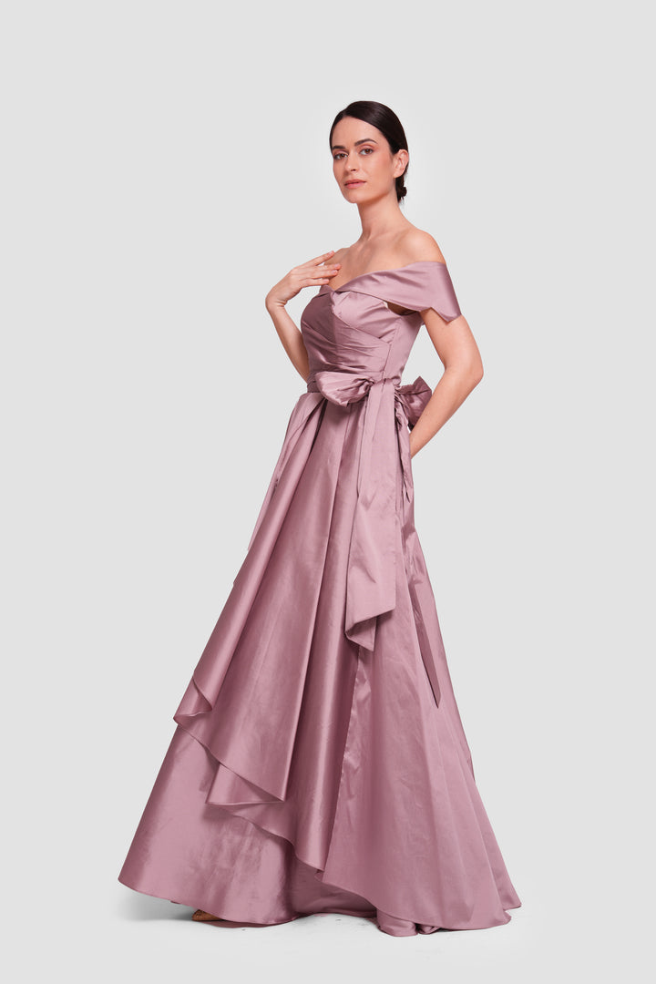 Annabella Dusty Mauve Taffeta Corset Maxi Dress