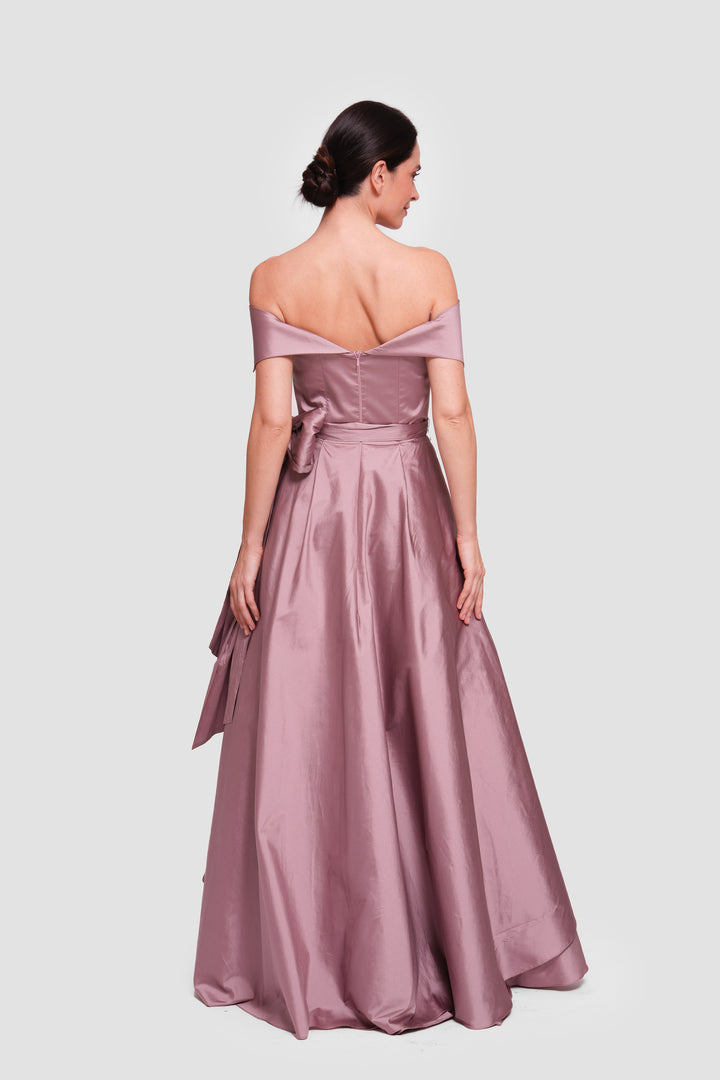 Annabella Dusty Mauve Taffeta Corset Maxi Dress