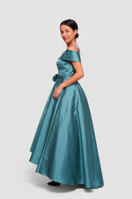 Load image into Gallery viewer, Nadine Teal Taffeta Off-shoulder Corset Sleeveless Maxi Dress