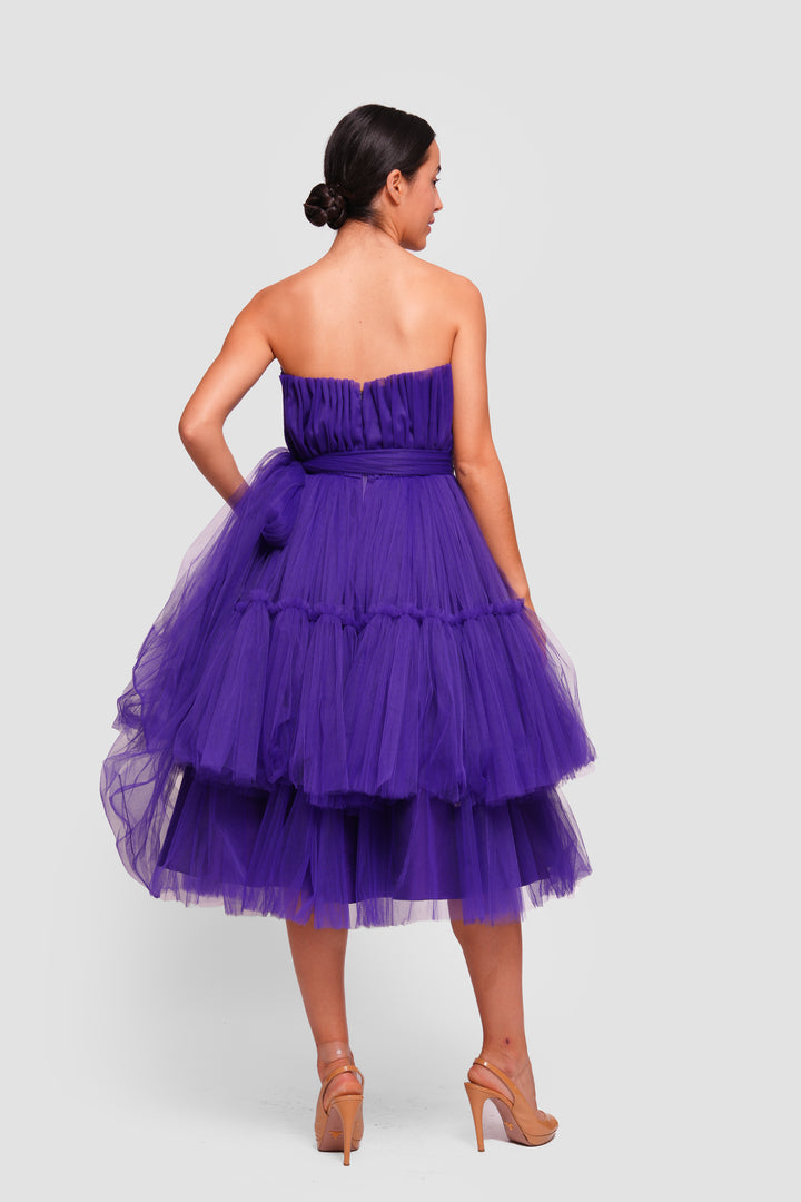 Esme Vibrant Royal Purple Corset Strapless Midi Dress