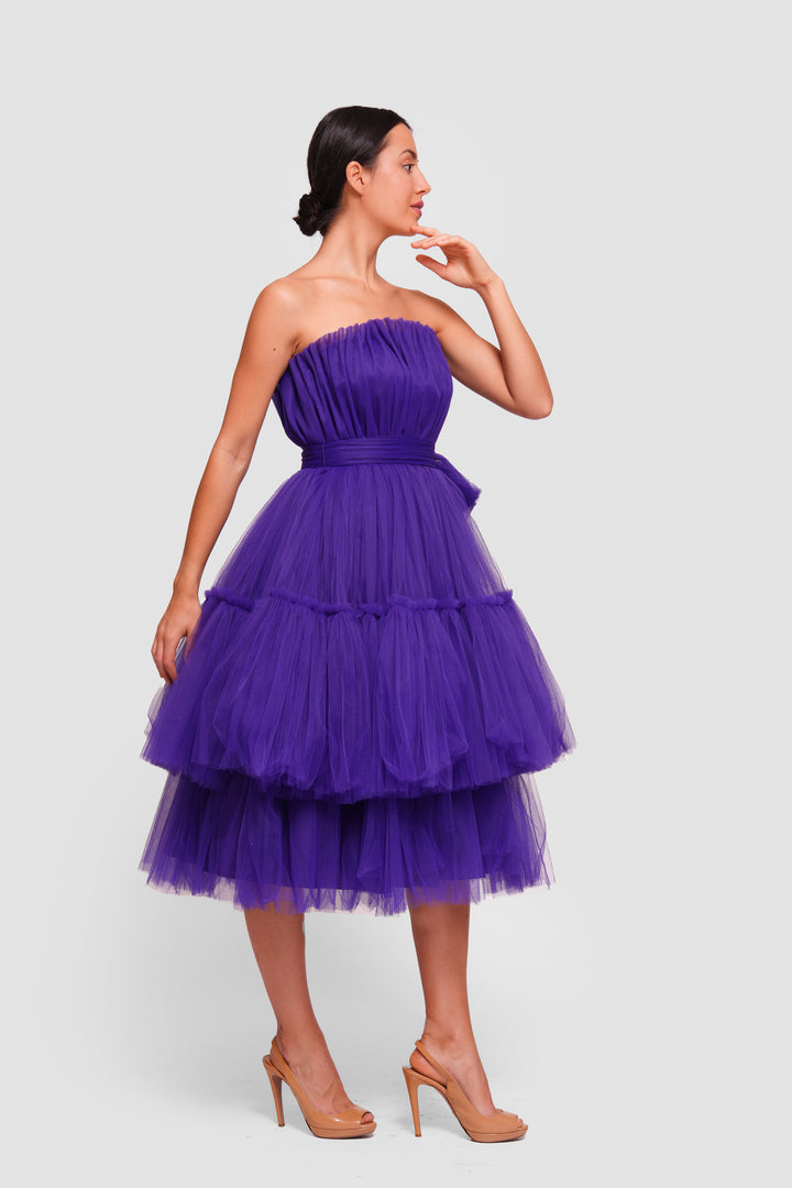 Esme Vibrant Royal Purple Corset Strapless Midi Dress