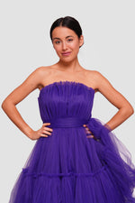 Load image into Gallery viewer, Esme Vibrant Royal Purple Corset Strapless Midi Dress