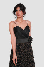 Load image into Gallery viewer, Alessia Black Tulle With Gold Metallic Glitter Maxi Dress