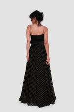 Load image into Gallery viewer, Alessia Black Tulle With Gold Metallic Glitter Maxi Dress