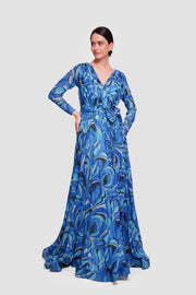 Elena Shimmery Jersey Pleated Maxi Dress With Sleeves