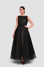 Load image into Gallery viewer, Manal Black Organza Laser Pattern Sleeveless Open Back Maxi Dress
