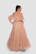 Load image into Gallery viewer, Amber Haze Golden Beige Tulle Corset Maxi Dress