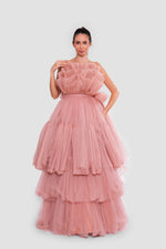 Load image into Gallery viewer, Anaya Peachy Nude Strapless Tulle Corset Maxi Dress