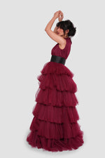 Load image into Gallery viewer, Amara Deep Wine Red Layered Tulle Sleeveless Maxi Dress