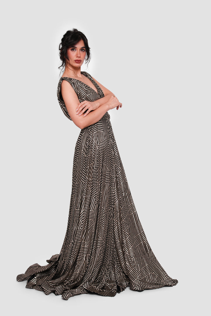 Sarah Black & White Sleeveless Surplice Neckline Maxi Dress