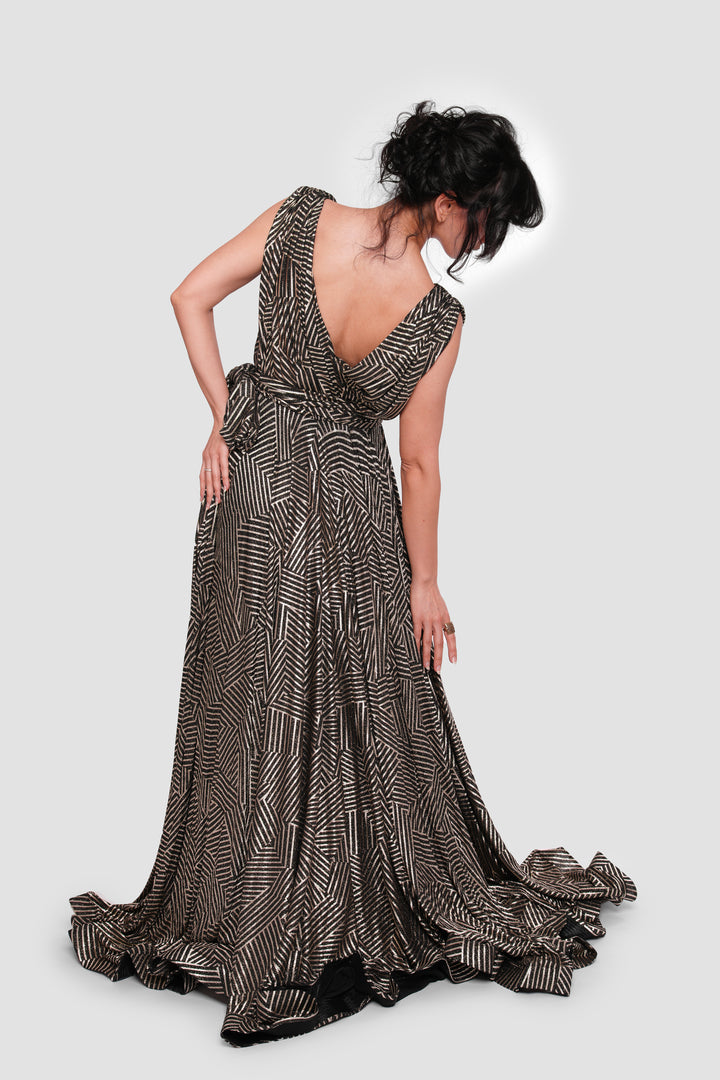 Sarah Black & White Sleeveless Surplice Neckline Maxi Dress