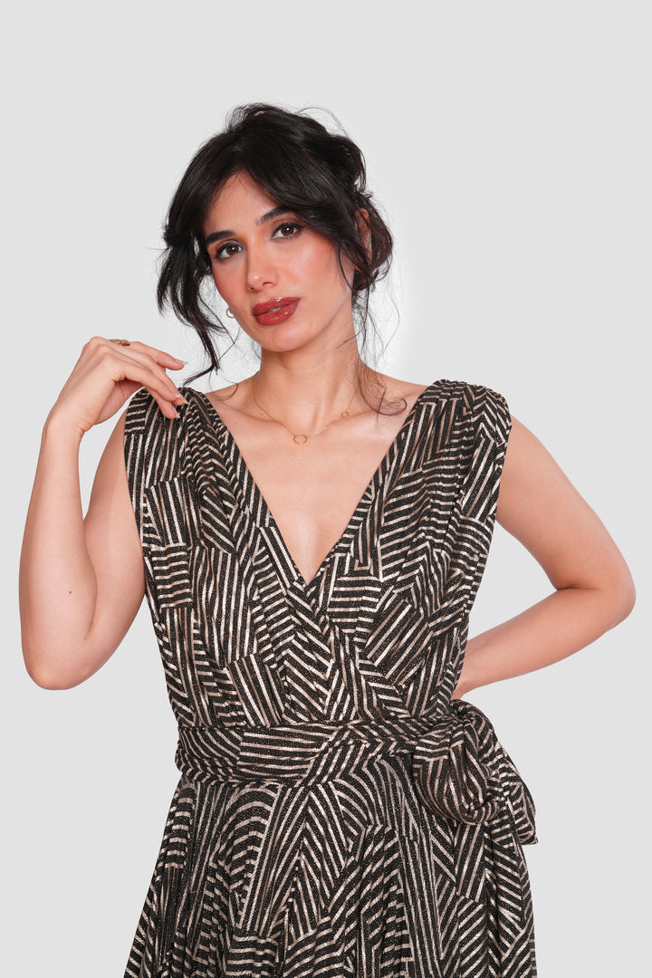 Sarah Black & White Sleeveless Surplice Neckline Maxi Dress