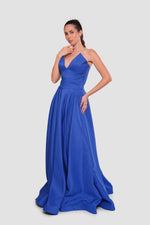 Load image into Gallery viewer, Azura Rich Azure Blue Jacquard Strapless Corset Maxi Dress