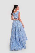 Load image into Gallery viewer, Blossom Sky Blue Floral Jacquard Boat Neck Sleeveless Maxi Dress