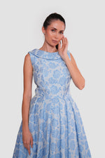 Load image into Gallery viewer, Blossom Sky Blue Floral Jacquard Boat Neck Sleeveless Maxi Dress