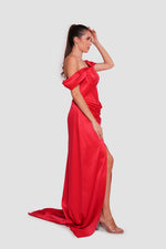 Load image into Gallery viewer, Suzanna  Red Satin Corset Gown With Draped Detailing