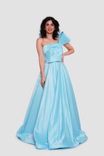 Load image into Gallery viewer, Araya Aqua Blue Silk Satin Strapless Corset Maxi Dress