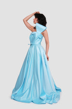 Load image into Gallery viewer, Araya Aqua Blue Silk Satin Strapless Corset Maxi Dress