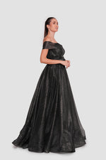 Load image into Gallery viewer, Naomi Black Glitter Embellished Tulle Corset Maxi Dress