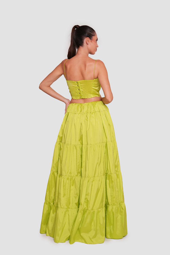 Marcella Lime Green Straight Neckline Open Back Maxi Dress