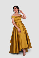 Load image into Gallery viewer, Olivia Olive Green Taffeta Strapless Corset Maxi Dress
