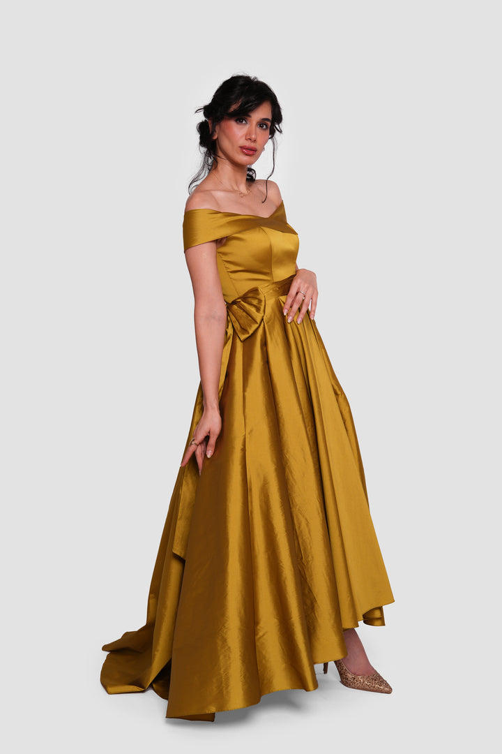 Olivia Olive Green Taffeta Strapless Corset Maxi Dress