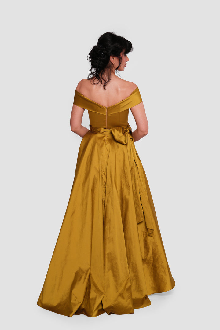 Olivia Olive Green Taffeta Strapless Corset Maxi Dress