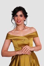 Load image into Gallery viewer, Olivia Olive Green Taffeta Strapless Corset Maxi Dress