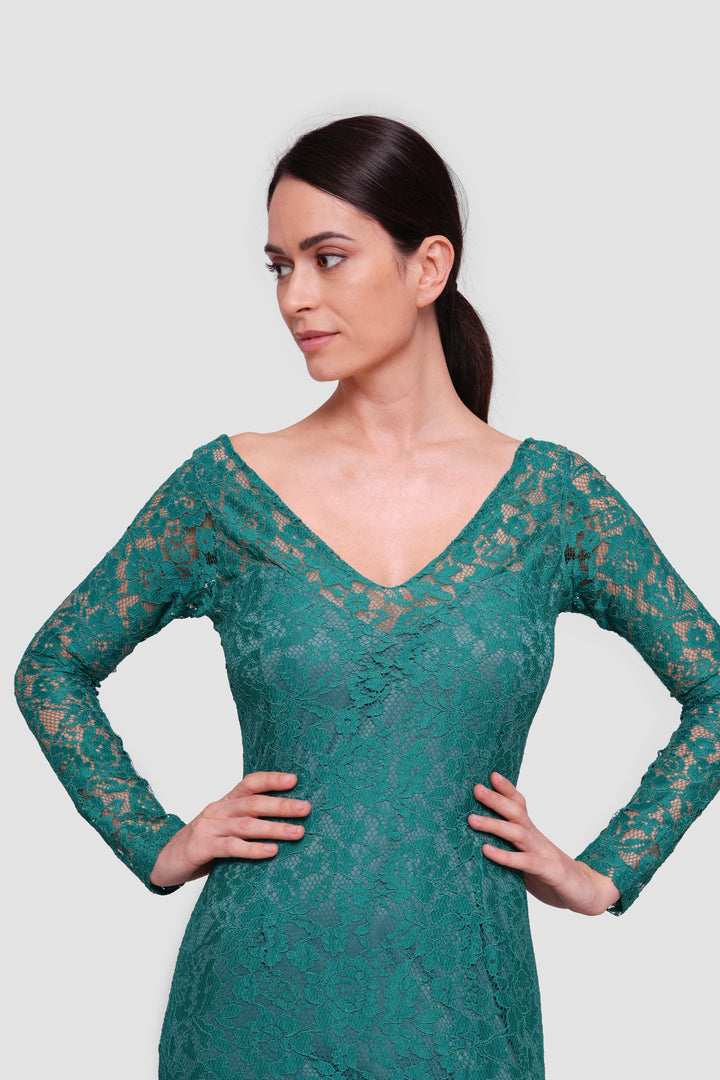 Diana Emerald Green Lace Open Back Gown