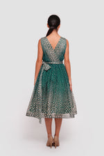 Load image into Gallery viewer, Farah Teal Green With White And Gold Embellishments Sleeveless Midi Dress