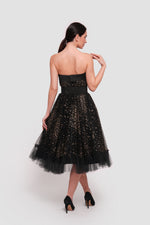Load image into Gallery viewer, Layla  Black Tulle With gold glitter padded corset midi dress