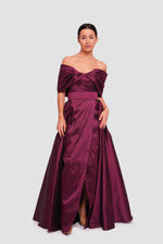Load image into Gallery viewer, Vivienne  Bordeaux Taffeta Pleated Corset Maxi Dress
