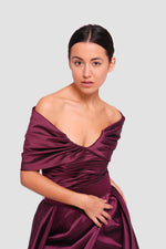 Load image into Gallery viewer, Vivienne  Bordeaux Taffeta Pleated Corset Maxi Dress