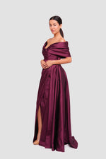 Load image into Gallery viewer, Vivienne  Bordeaux Taffeta Pleated Corset Maxi Dress