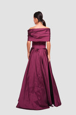 Load image into Gallery viewer, Vivienne  Bordeaux Taffeta Pleated Corset Maxi Dress