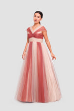 Load image into Gallery viewer, Mia Cap-sleeve V-neckline Maxi Dress With Striking Multi-tonal Tulle Layers