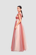 Load image into Gallery viewer, Mia Cap-sleeve V-neckline Maxi Dress With Striking Multi-tonal Tulle Layers