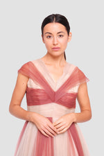 Load image into Gallery viewer, Mia Cap-sleeve V-neckline Maxi Dress With Striking Multi-tonal Tulle Layers