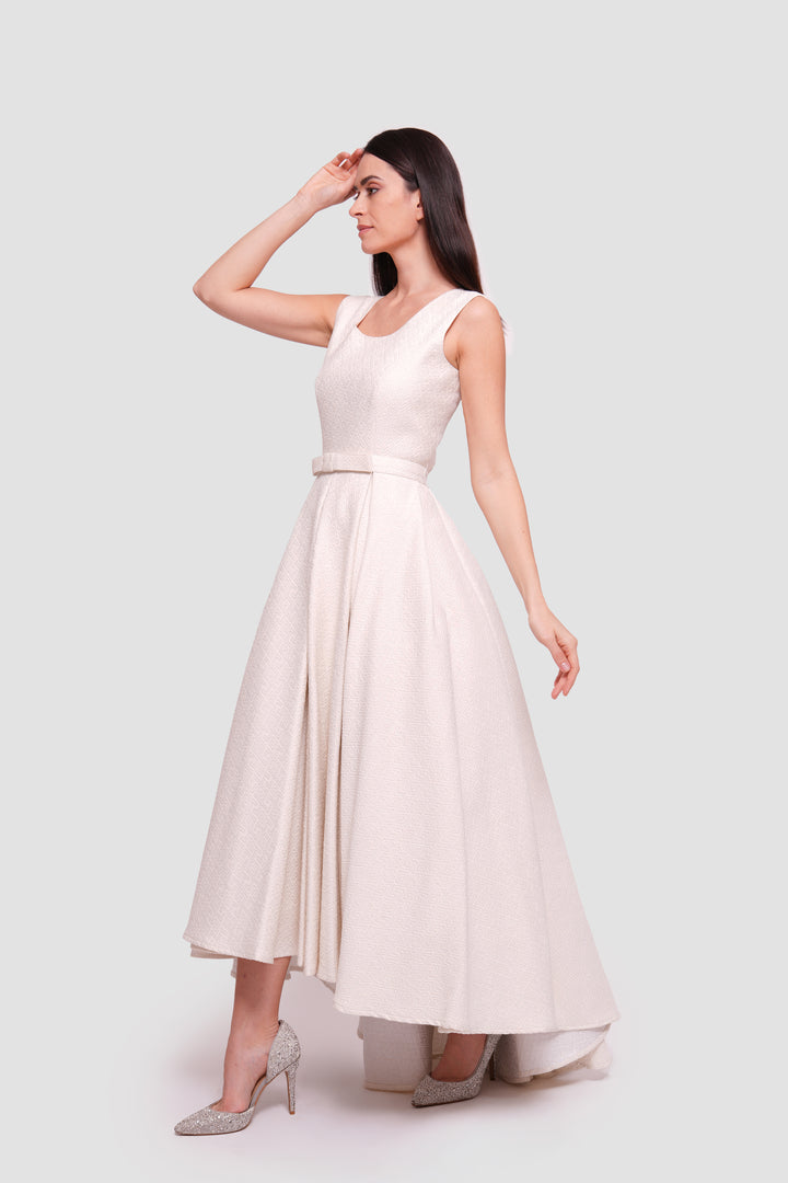 Bianca Ivory Brocade Open Back Sleeveless Maxi Dress
