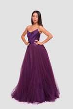 Load image into Gallery viewer, Yasmina Deep Purple Strapless Sweetheart Neckline Maxi Dress