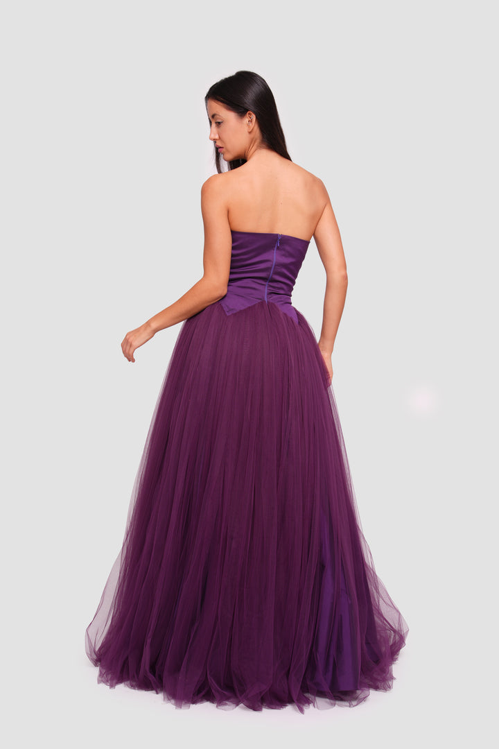 Yasmina Deep Purple Strapless Sweetheart Neckline Maxi Dress