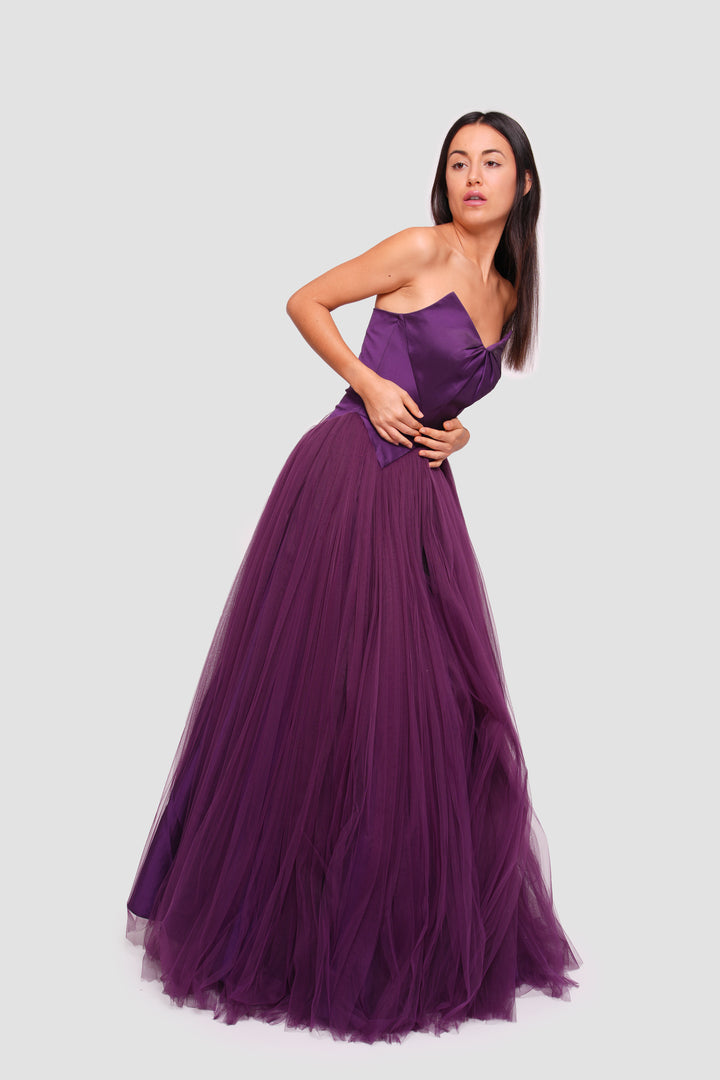 Yasmina Deep Purple Strapless Sweetheart Neckline Maxi Dress